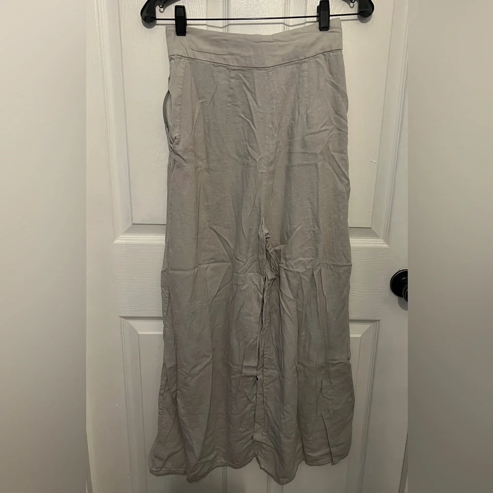 ZARA Women’s Gray Linen Blend High Waist Wide Leg Pants Size XS